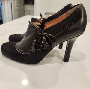 Nanette Lepote Brown Leather Pony Hair Corset Booties Sz 10